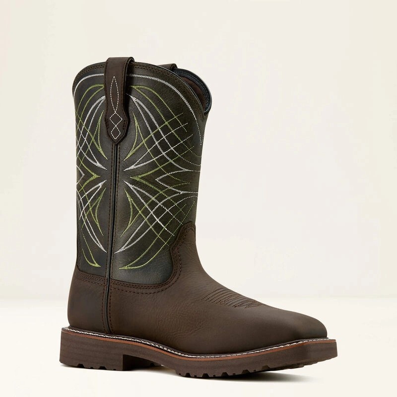 Ariat Men's Activator 11 Steel Toe Waterproof Western Work Boot- Brown/Green- 10060892